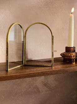 Antique brass arch-shaped double frame