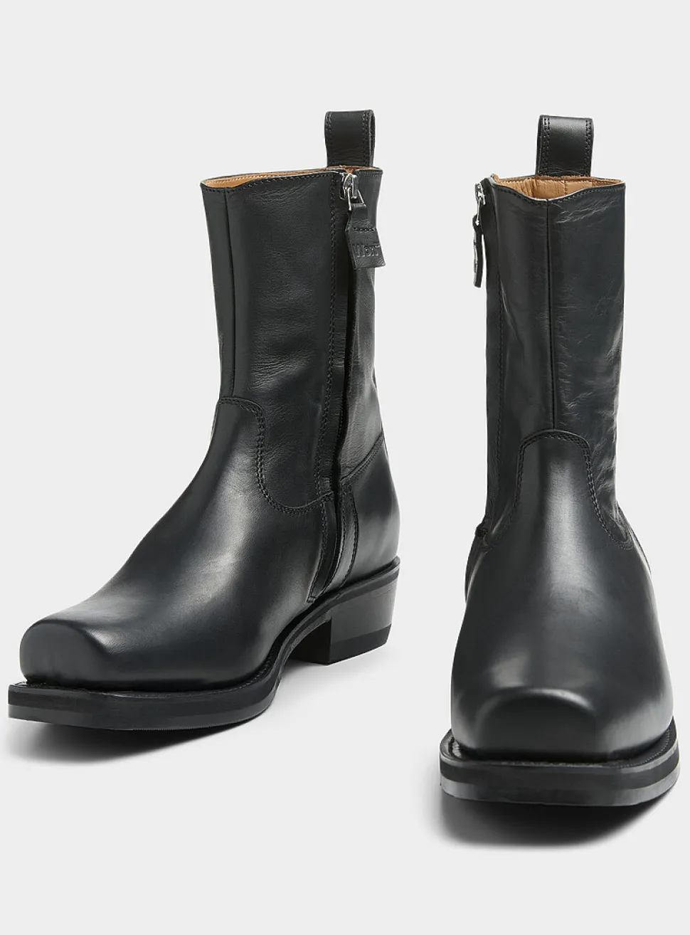 Barcelona black leather square-toe cowboy boots
