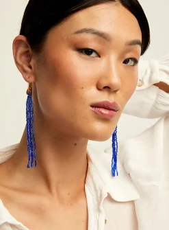 Beaded fringes long earrings