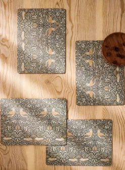 Bird tapestry grey laminated cork placemats