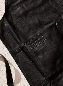 Black genuine leather apron