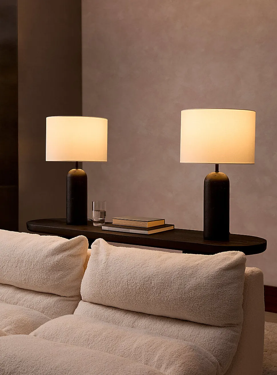 Black resin base table lamps