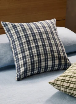 Blue checkers linen-blend cushion