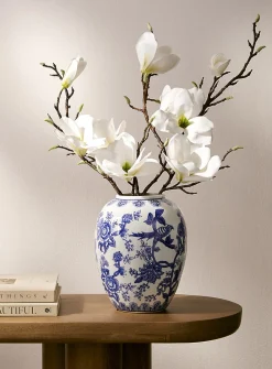 Blue toile pattern vase