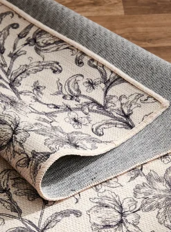 Charcoal flowers woven hallway rug