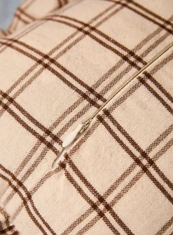 Checkered ruffled linen-blend cushion