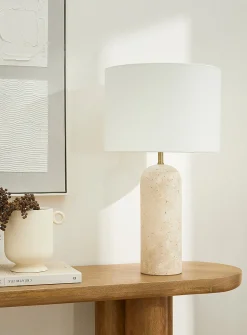Classic travertine base table lamp
