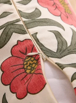 Coral flowers linen-blend removable-cover cushion