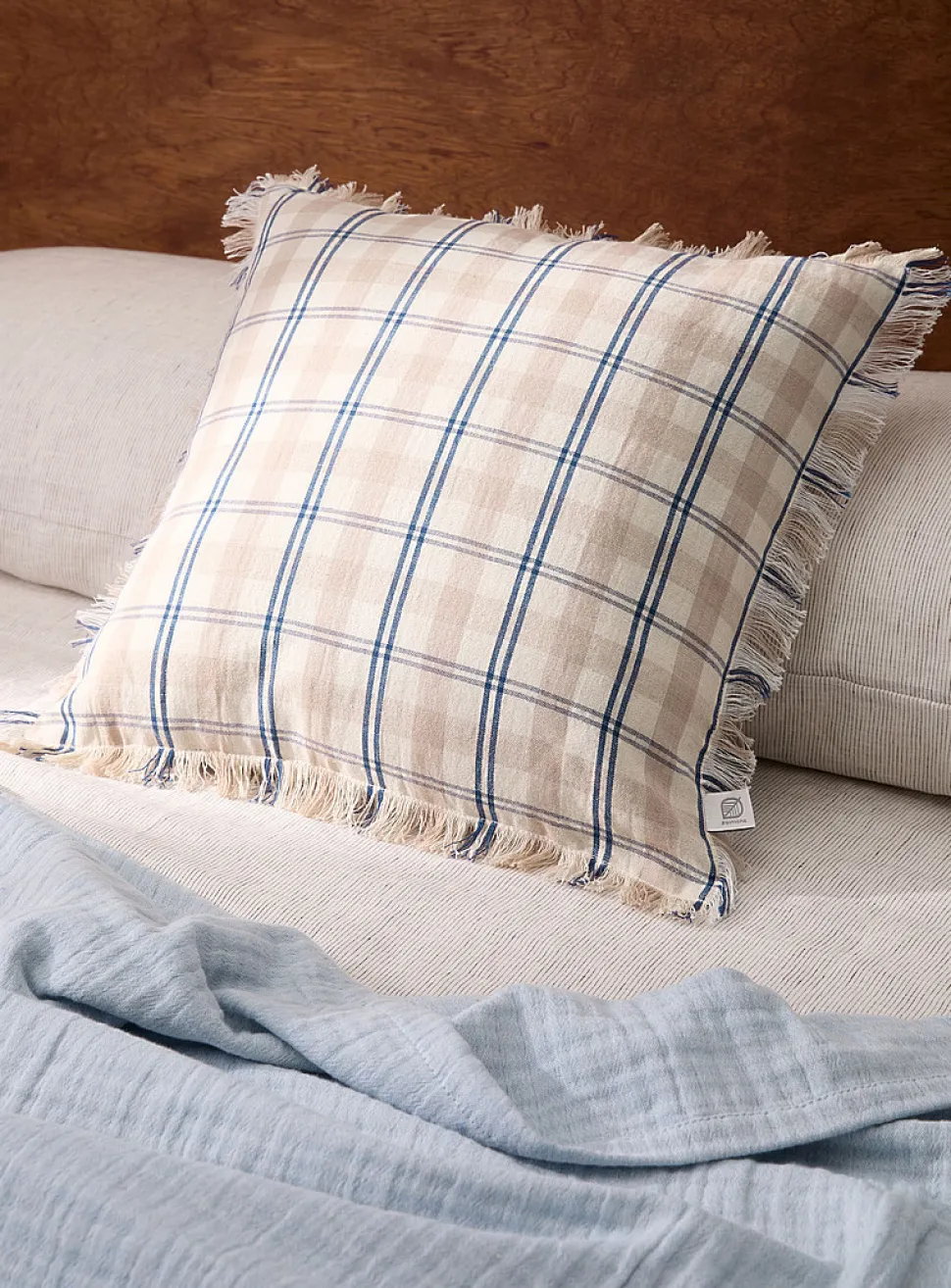 Country checks linen-blend removable-cover cushion