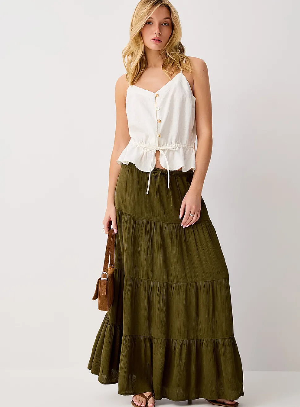 Crinkled tiered maxi skirt