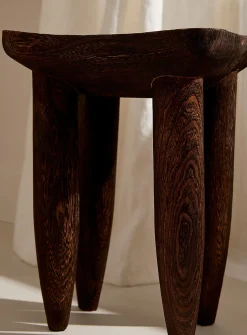Dark paulownia wood decorative stool