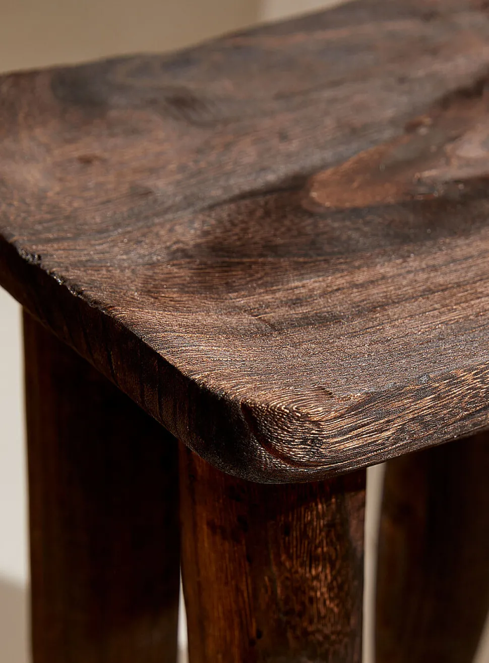 Dark paulownia wood decorative stool
