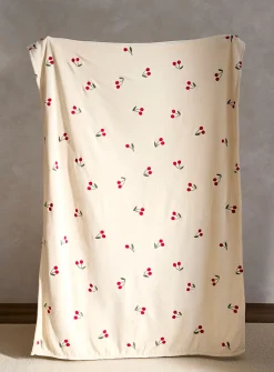 Embroidered cherries soft plush throw