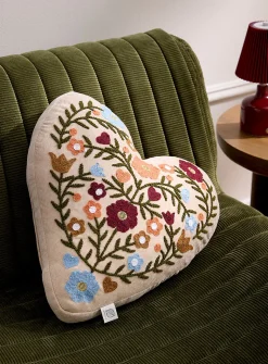 Embroidered flowers heart cushion