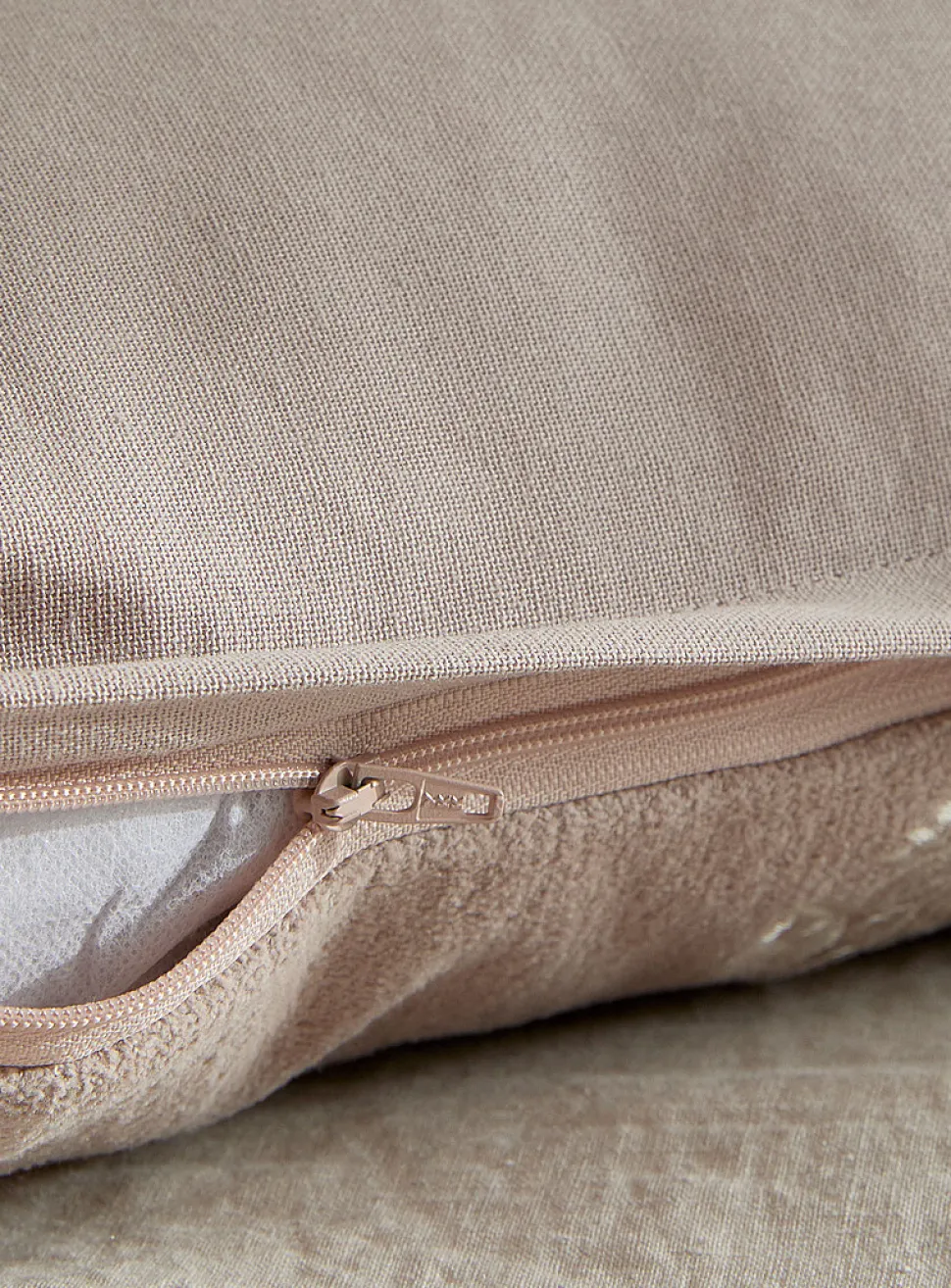 Embroidered flowers taupe removable cover cushion