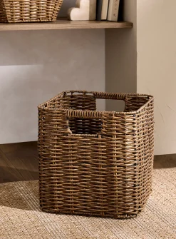 Faux-rattan braided square basket