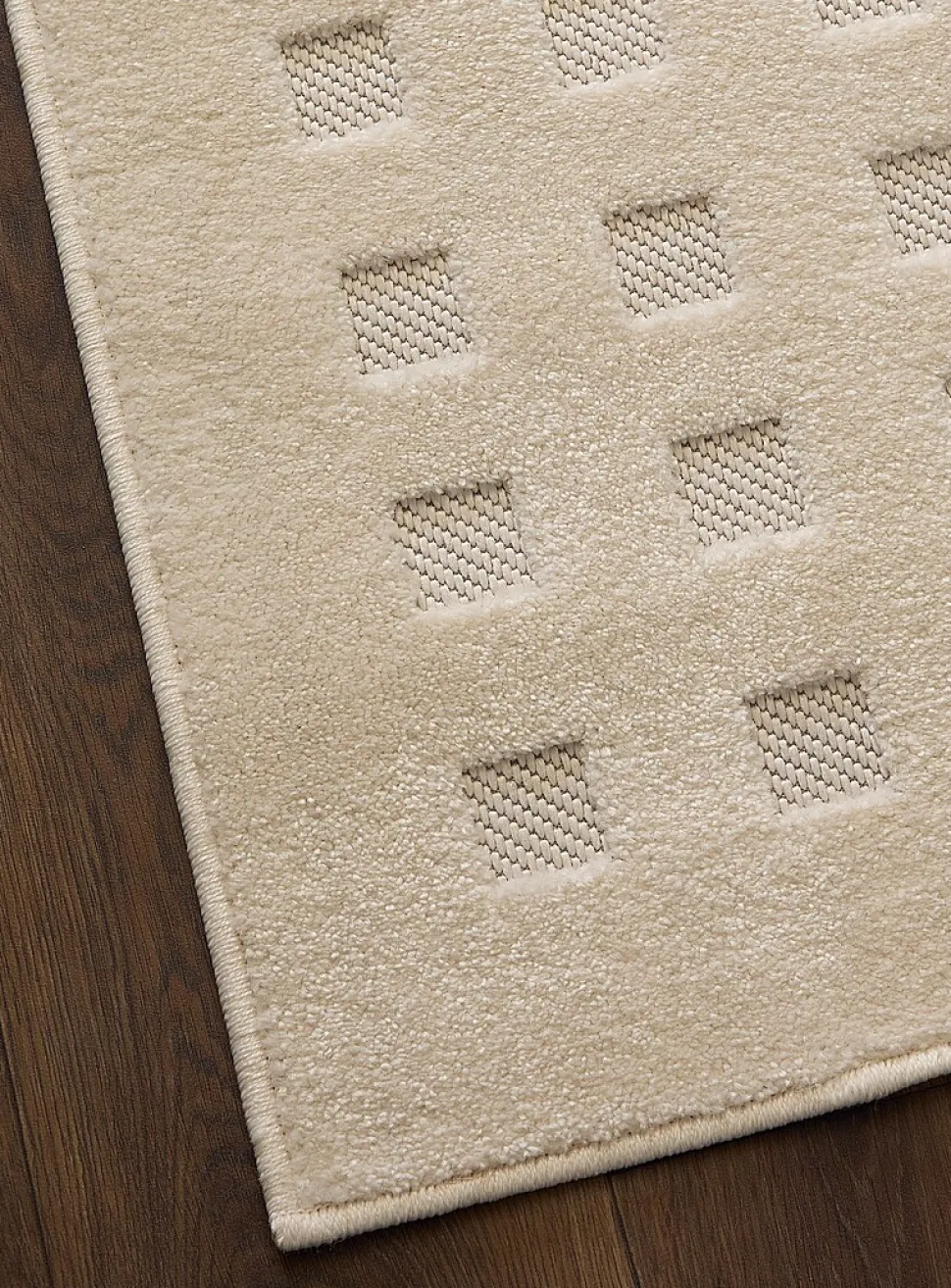 Flat-woven checkers ivory rug