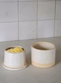 Glazed stoneware French butter dish