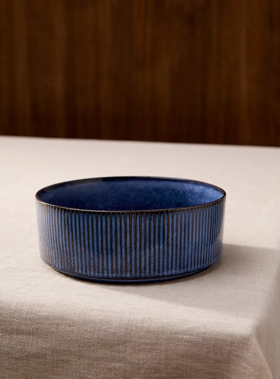 Grooved blue bowl