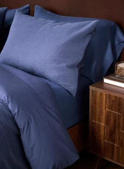 Indigo linen and organic cotton duvet cover set
