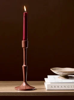 Large glossy chocolate brown ceramic candleholder