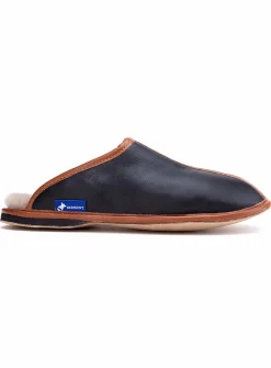 Leather and reversed sheepskin mule slippers