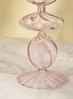 Light pink blown-glass sculptural candleholder