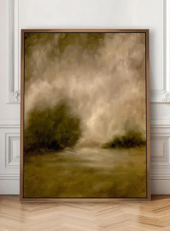 Misty field framed art print