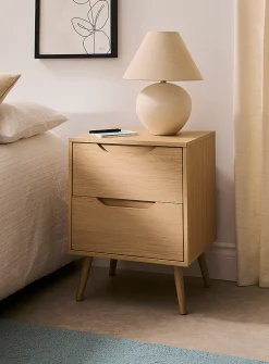 Natural two-drawer laminate finish accent table