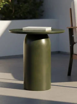 Olive green round concrete table