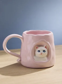 Peek-a-boo pink cat mug