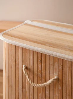 Rectangular bamboo laundry basket