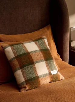 Red and orange checkers faux-mohair removable-cover cushion