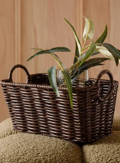 Round handles faux-rattan basket