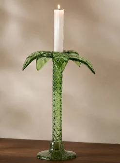 Sage green large palm tree candleholder