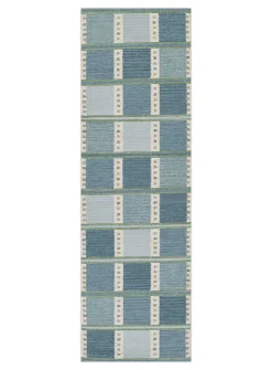 Scandi bluish geometric plaid handcrafted hallway rug