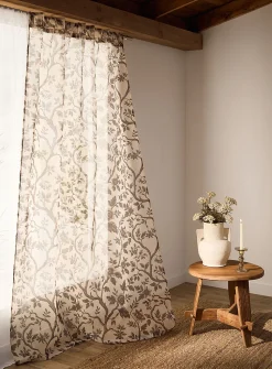 Sepia flowers sheer curtain
