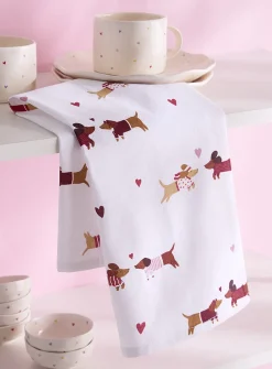Stylized dachshunds tea towel