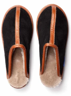 Suede and reversed sheepskin mule slippers