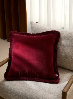 Sumptuous velvet fringed removable-cover cushion