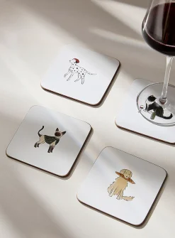 Sweet cat and dog life laminated cork coasters