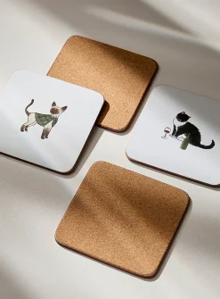 Sweet cat and dog life laminated cork coasters