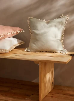 Tasselled linen cushion cover