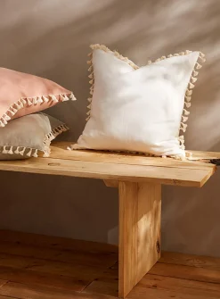 Tasselled linen cushion cover