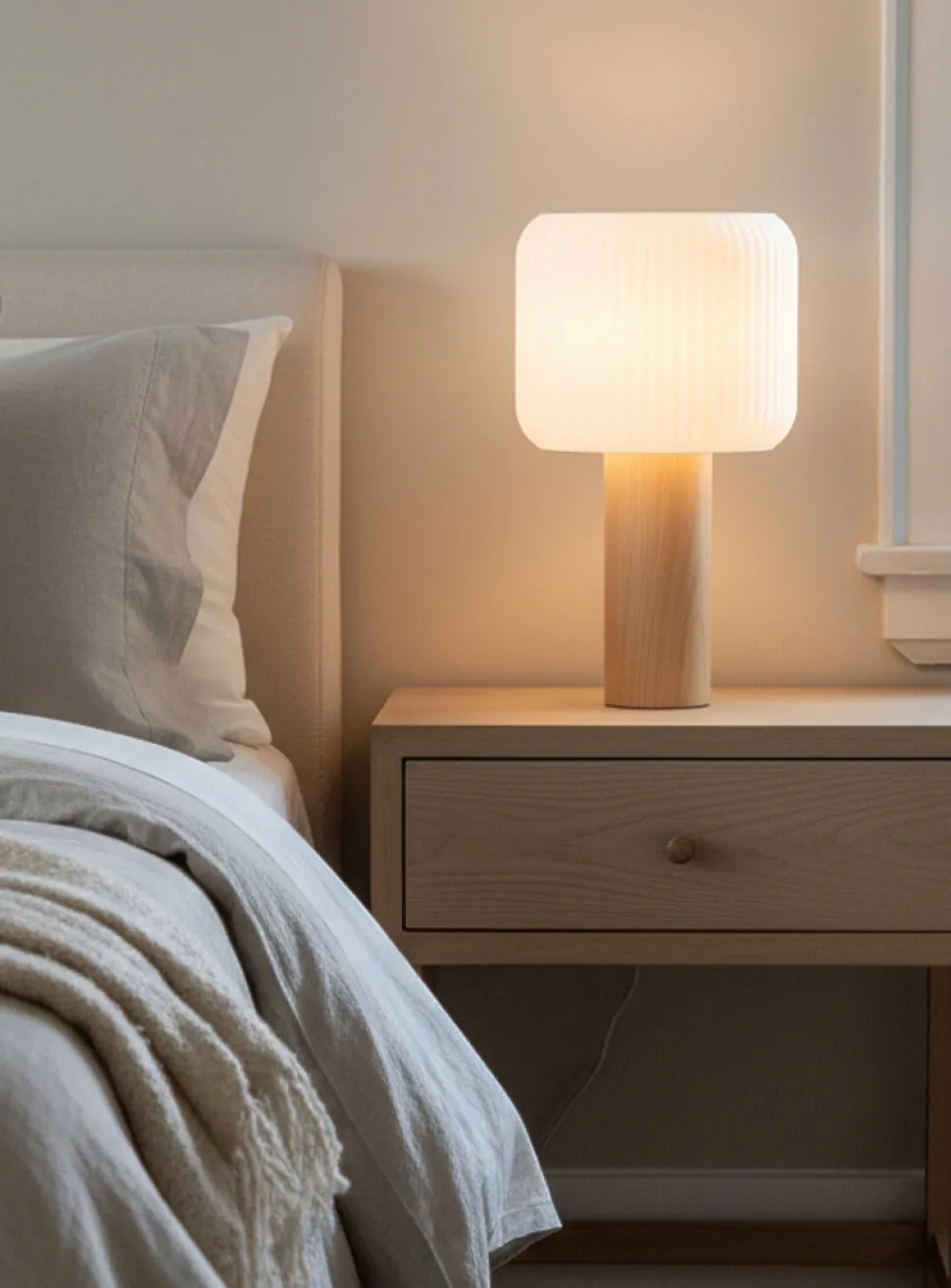 Textured shade maple wood table lamp