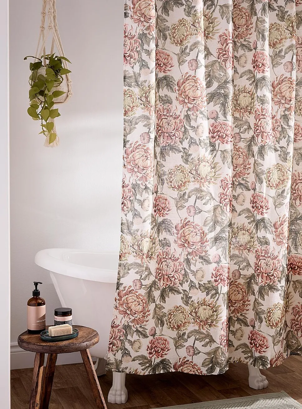 Touch of linen chrysanthemums shower curtain