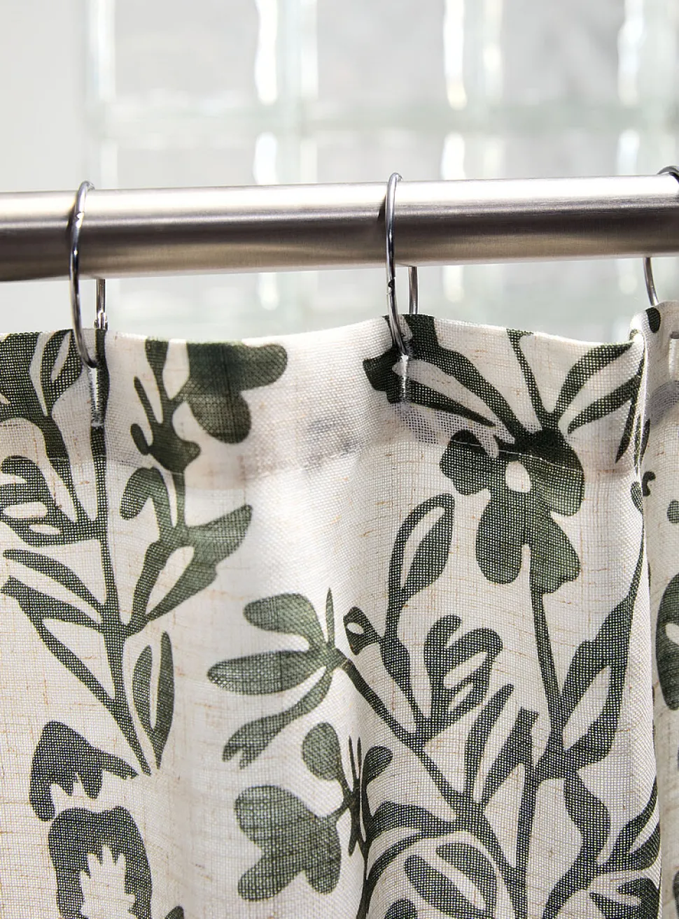 Touch of linen green flowers shower curtain