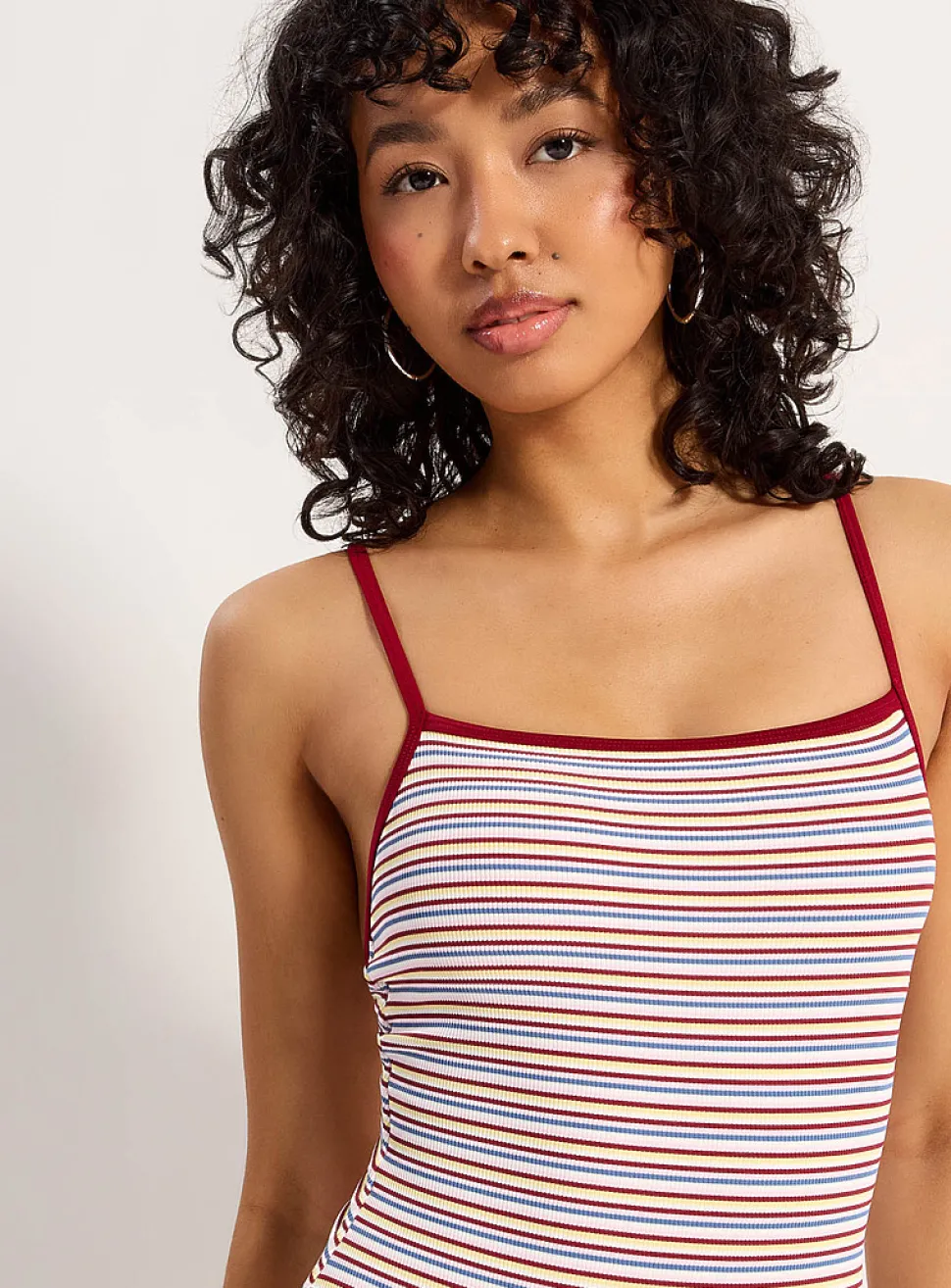 Trimmed rib square-neck one-piece