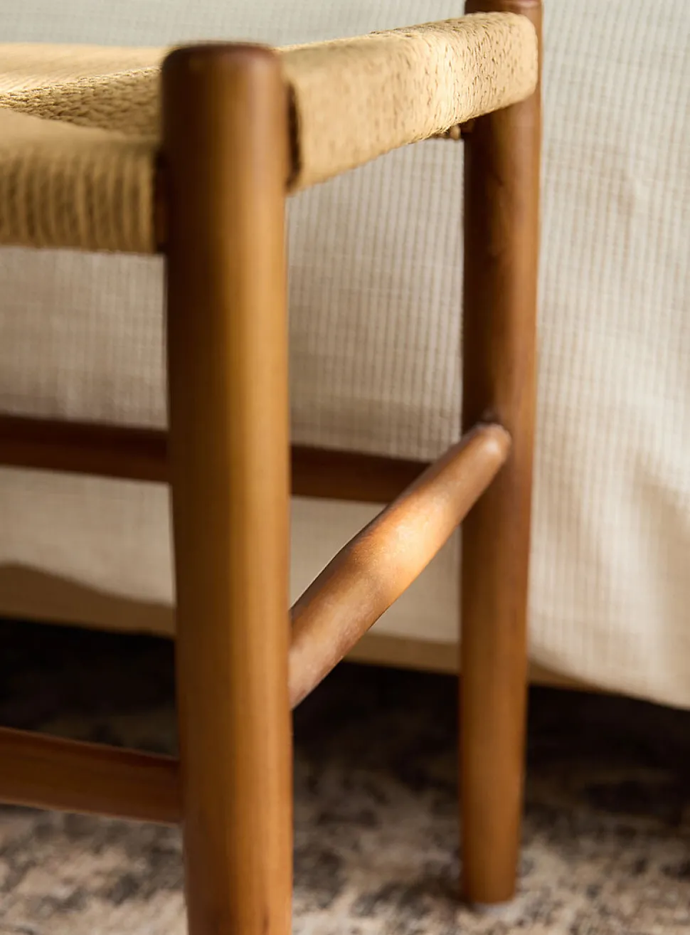 Ubud woven seat teak wood long bench