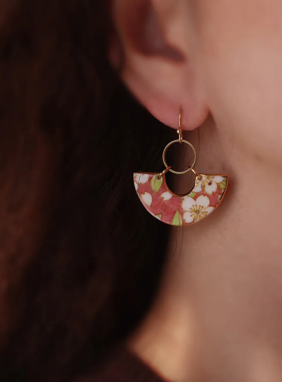 Umehana porcelain fan earrings